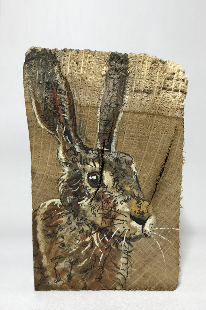 Painted Hare on Oak by Ashley James